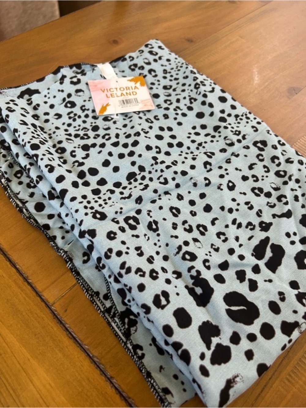 NWT Victoria Leland Light Blue & Black Animal Print Sarong